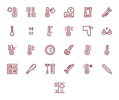 Celsius cuadrícula equipado conjunto con 25 alto resolución regular línea íconos vector