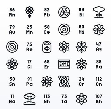 Atomic Icon Set with 36 Bold Line High Resolution Pixel Aligned Graphics vector