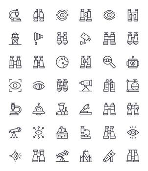 Observation Design Icons featuring 42 Pixel Aligned Regular Line Style vector
