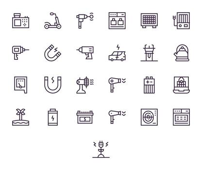 25 128x128 Regular Line Pixel Optimized Icons for Electric Projects vector