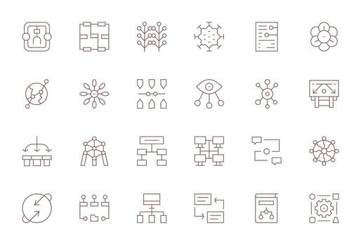 24 íconos para datos fluir presentando alto resolución editable Delgado línea gráficos vector