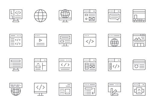 24 Icons for Browser featuring High Resolution Pixel Optimized Thin Line Graphics vector