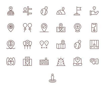 25 Icons inspired by Coordinates in Grid Fitted 256x256 Regular Line quality vector