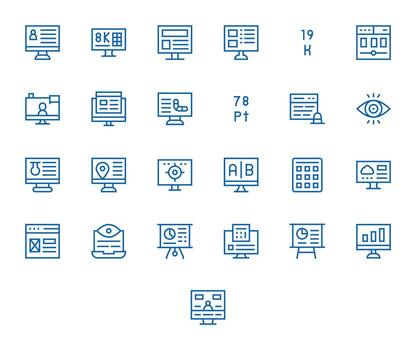 Data Display featuring 25 64x64 Icons in Regular Line Design vector
