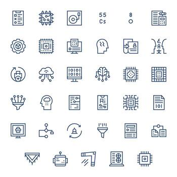 35 datos Procesando cuadrícula equipado íconos en alto resolución regular línea estético vector