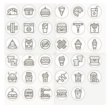 35 256x256 Regular Line Icons optimized for Fast Food Detail Enhanced display vector