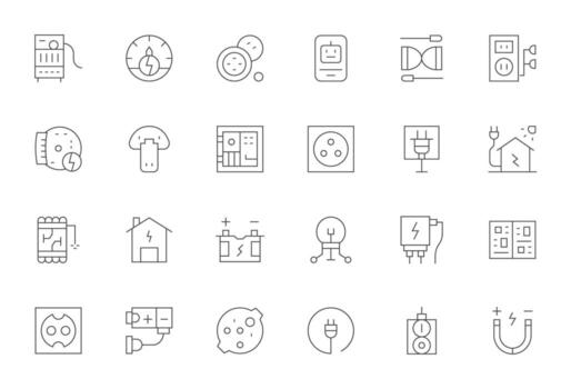 24 High Resolution Thin Line Grid Fitted Icons for Power Supply Projects vector