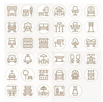 Seating High Resolution Icon Pack with 35 Regular Line Detail Enhanced Elements vector
