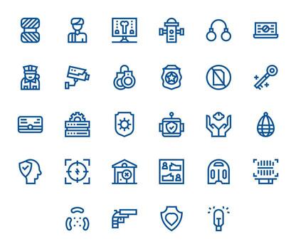 seguridad escalable conjunto presentando 28 píxel Perfecto negrita línea retina Listo íconos vector