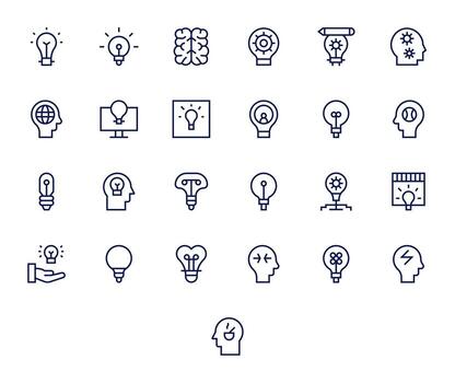 Thinking Icon Set with 25 Regular Line Retina Ready Detail Enhanced Graphics vector