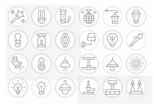 Illumination Visual Pack containing 24 Thin Line Display Perfect Icons vector
