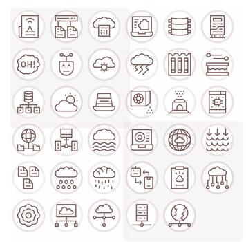 nube exhaustivo haz con 35 editable regular línea 256x256 íconos vector