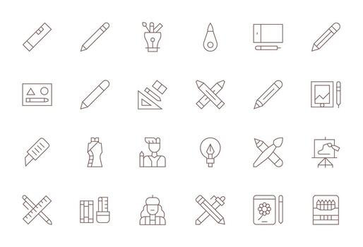 24 Editable Icons themed around Sketching in 64x64 Thin Line format vector