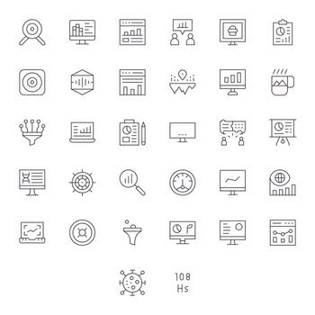 32 128x128 Icons for Visualization in Pixel Optimized Thin Line Format vector