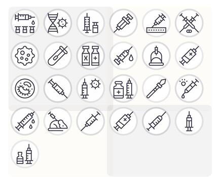 vacuna diseño íconos presentando 25 píxel Perfecto regular línea estilo vector