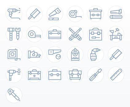 25 Regular Line Grid Fitted High Resolution Icons from Carpentry Suite vector