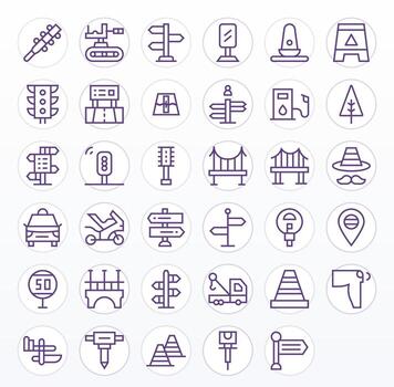 Road Comprehensive Bundle with 35 PIXEL Perfect Regular Line High Resolution Icons vector