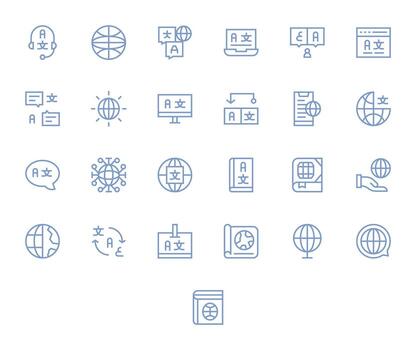 25 Pixel Aligned Regular Line Icons from Multilingual Collection vector