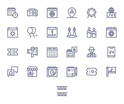 Event Display Perfect Set with 25 Retina Ready Regular Line Icons vector