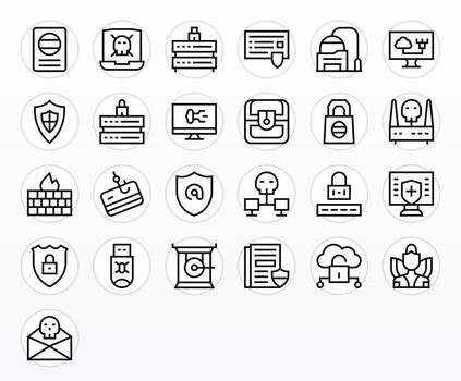 25 Regular Line Pixel Aligned Designs for Cybersecurity High Resolution Icons vector