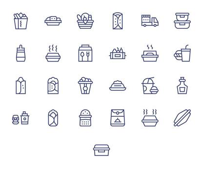 Lunchbox Ultimate Package with 25 High Resolution Regular Line Detail Enhanced Icons vector