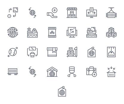 Import Icon Set with 25 Regular Line 128x128 Grid Fitted Graphics vector