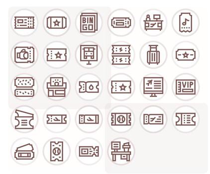 Ticket Icon Set with 28 Bold Line 256x256 Detail Enhanced Graphics vector