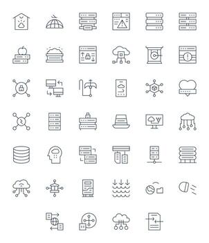 40 Delgado línea íconos diseñado para servidor en 128x128 píxel alineado formato vector
