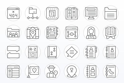 Directory Icon Repository containing 24 Thin Line High Resolution Editable graphics vector