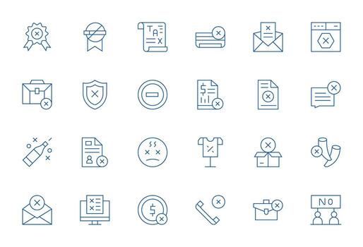 24 Thin Line Icons for Rejected in crisp High Resolution Detail Enhanced resolution vector