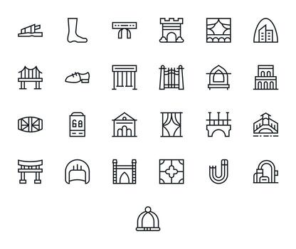 25 Regular Line Editable Icons for Arch Graphics vector