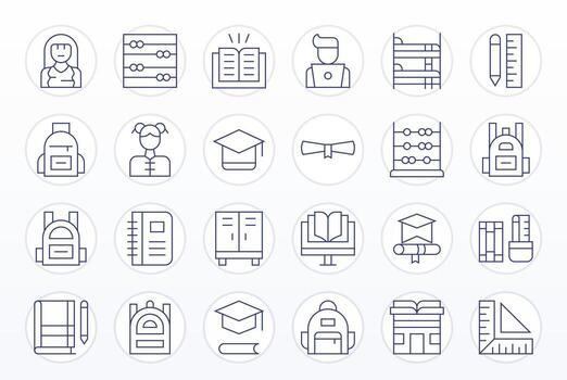 24 Thin Line Icons designed for Student in Retina Ready Pixel Aligned format vector