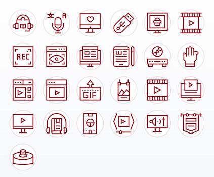 Digital Media Icon Toolkit featuring 25 Editable 128x128 Regular Line elements vector