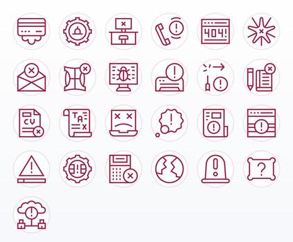 25 128x128 Pixel Aligned Icons for Error in Regular Line Theme vector
