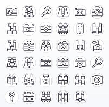 35 Pixel Optimized Regular Line Icons designed for Viewfinder Interface vector