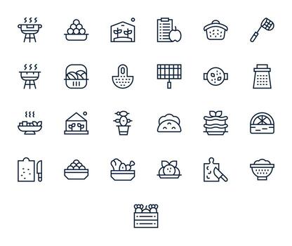 vegetales icono conjunto con 25 regular línea 256x256 píxel optimizado gráficos vector