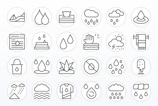 Wet Icon Collection featuring 24 Editable High Resolution Thin Line Designs vector