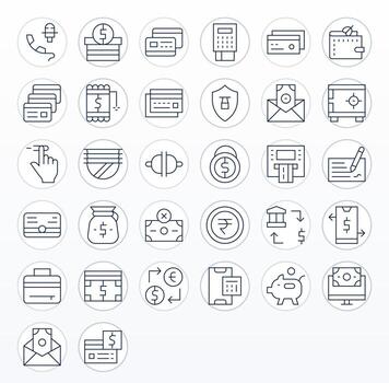 32 Retina Ready Thin Line Icons optimized for Banking Editable display vector
