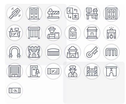 25 Retina Ready Icons for Gate in Grid Fitted Regular Line Format vector