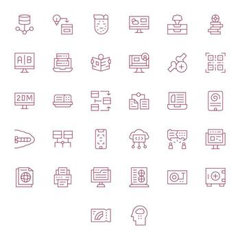 32 Delgado línea píxel optimizado íconos a la medida para información tecnología 128x128 interfaz vector