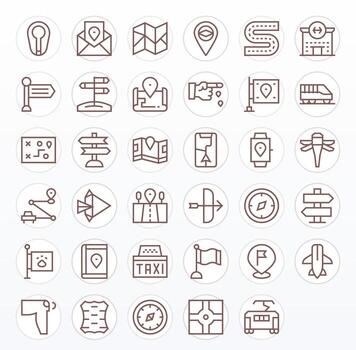 Regular Line Style Route Icons with 35 256x256 Pixel Optimized Designs vector