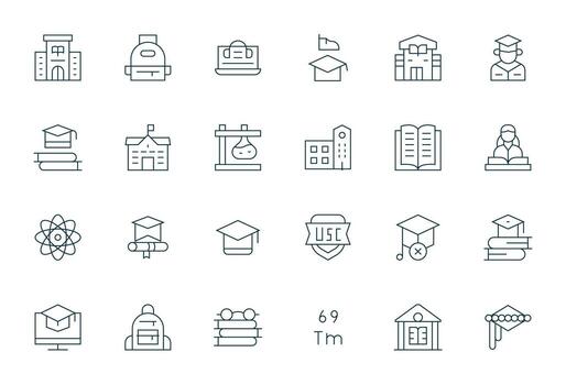 University Icon Set with 24 Thin Line Retina Ready Grid Fitted Graphics vector