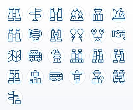25 Regular Line Icons for Sightseeing in crisp 64x64 Pixel Optimized resolution vector