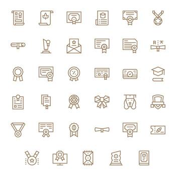 35 Regular Line PIXEL Perfect Icons tailored for Certificate 64x64 interface vector