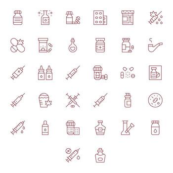 32 Delgado línea píxel Perfecto íconos a la medida para fármaco alto resolución interfaz vector