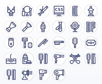 peinado icono caja de herramientas presentando 28 píxel Perfecto 256x256 negrita línea elementos vector