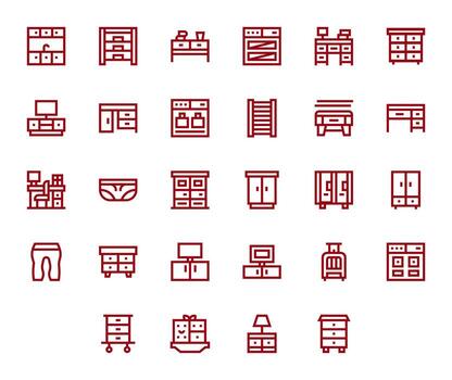 28 Bold Line Pixel Aligned High Resolution Icons from Drawers Suite vector