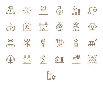 Renewable Icon Repository containing 25 Regular Line Retina Ready Pixel Aligned graphics vector