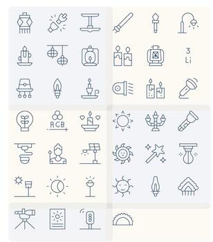 40 Detail Enhanced Icons themed around Light in High Resolution Thin Line format vector