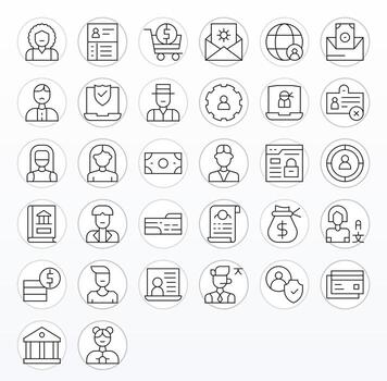 32 PIXEL Perfect 256x256 Icons for Account in elegant Thin Line design vector